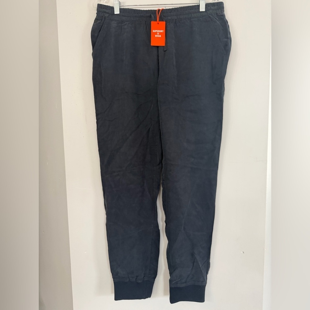 NEW Superdry Cupro (feels like silk!) Dark Navy Cuffed Woven Joggers Women’s 8